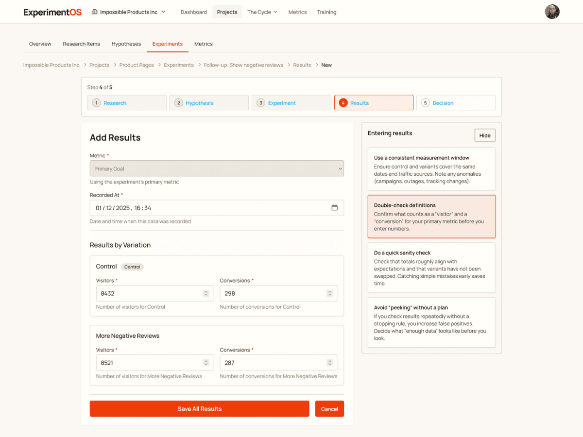 Screenshot of Experiment OS privacy & compliance